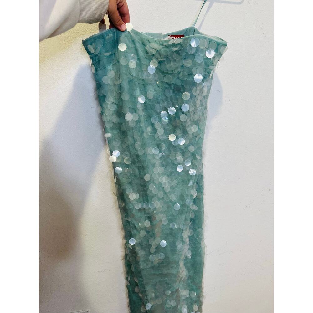 STAUD Seafoam Green Shimmering Sequined Strapless Casey Midi Gown size 2 - Picture 4 of 16
